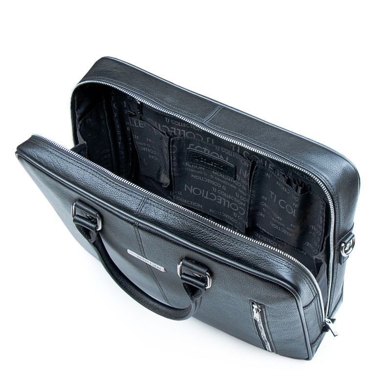 Black Grained Leather Travel Bag | TJ COLLECTION